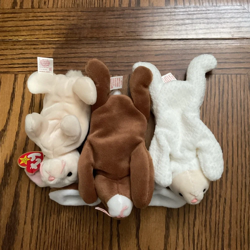 Ty Easter 🐣 bunny rabbits Ears & Nibbler & lamb Fleece beanie babies set